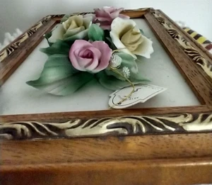Arte Porcelain Designs by JS Porcelain Flowers Frame Mounted Signed w/ Tag - Picture 1 of 8