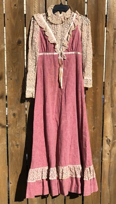 Maxi cremallera victoriana vintage hecha a mano Gunne Sax Jessica San Francisco, encaje, talla 7 Foto 1 de 4