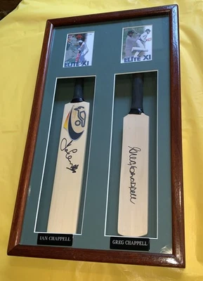 2 Signed Mini Bats IAN CHAPPELL & GREG CHAPPELL Australia Cricket brothersFramed - image 1 of 4