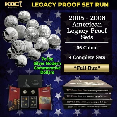 2005-2008 Full Run of US Legacy Silver Proof Sets 50+ Coins Over 6oz of Silver! - Image 1 of 4