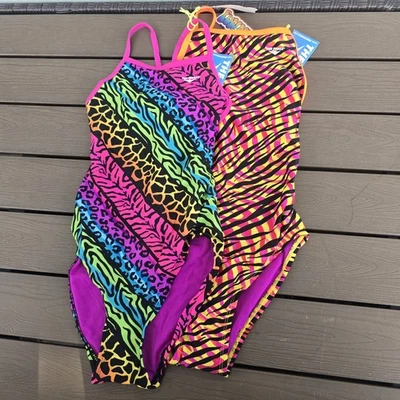 TYR The Finals Women Zany Zebra/jungle Swimsuit Flutterback Bundle Size 30 New - Image 1 of 4