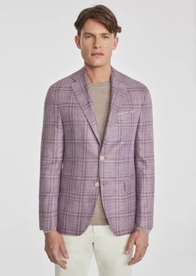 JACK VICTOR Midland LORO PIANA Wool Silk Linen Plaid Sport Coat, Lavender, 42 L - Image 1 of 4