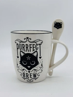 Кофейная кружка Alchemy Black Cat Halloween Purrfect Brew с ложкой для перемешивания отличная - Изображение 1 из 4