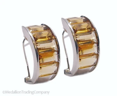 LOTE de pendientes de medio aro Omega de 10 quilates citrino naranja corte esmeralda de oro blanco de 14k Foto 1 de 4