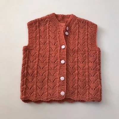 Chaleco Suéter Vintage Niñas S Pequeño Cárdigan de Lana con Botones Tejido Naranja Foto 1 de 4