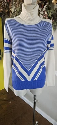 Top tejido vintage crema y azul blanco escenario años 70 mezcla acrílica talla grande Mkd Foto 1 de 4