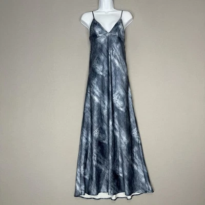 Zara Dress Womens Small Blue Denim Jean Print Satin Slip Maxi Y2K Backless Party - Image 1 of 4