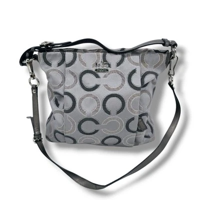 Coach Madison Dotted Op Art Outline Isabelle 21213 Large Crossbody Purse Gray - Image 1 of 4