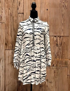 French Connection Zebra Print Shirt Dress With Zip Front Detail - Picture 1 of 3