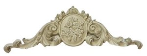 Faux Wood Molded Relief Composite Cream White 25”Vtg Flowers Door Pediment Decor - Picture 1 of 9