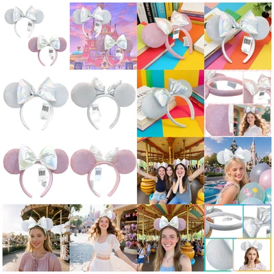 Tokyo Japan 2PC Disney` Park Pink White Silver Ribbon Headband  Minnie Mouse Ear - Image 1 of 4