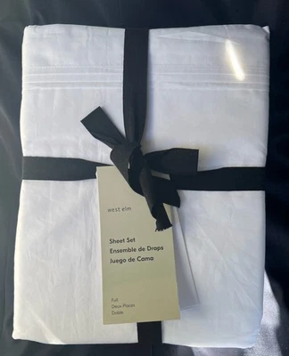 Juego de sábanas West Elm 400 hilos orgánicas percal borde plisado blanco completo NUEVO Foto 1 de 4