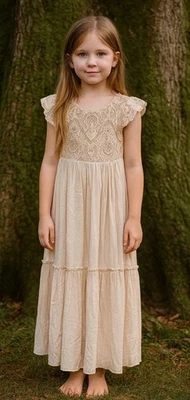 Maxi Vestido Mia Joy Niña Beige Con Volantes Concurso Elegante Fiesta del Té Talla 10 Foto 1 de 4