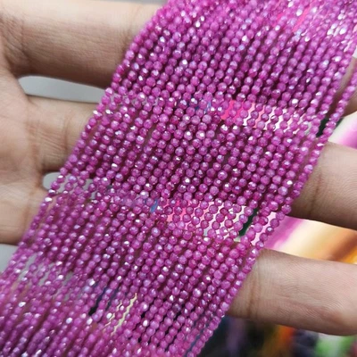 Pink Ruby 2mm Faceted Round Beads, Pink Ruby Beaded Necklace, Gemstone Beads - Image 1 of 2
