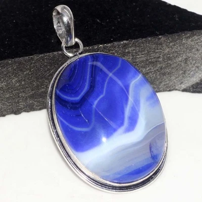 Colgante de ágata Botswana púrpura enchapado en plata 925 hecho a mano tamaño 2" GW Foto 1 de 3