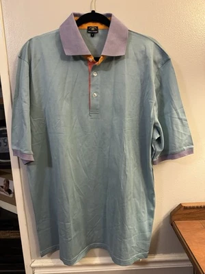 Maus & Hoffman Shirt Mens Large Solemare Polo Italy Blue Shirt Purple Collar - Image 1 of 4