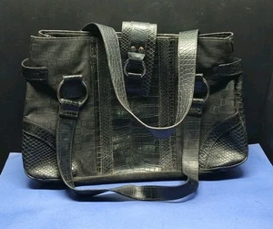 Vintage Worthington große schwarze Handtasche Schultertasche Kroko gemustert mit Taschen - Bild 1 von 15