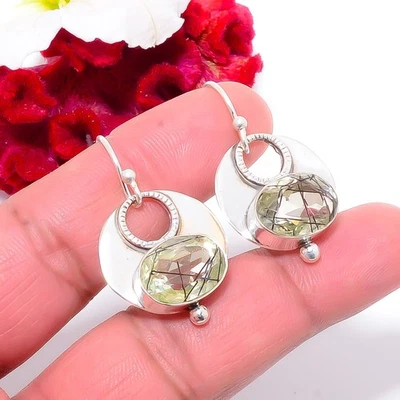 Black Rutilated Quartz 925 Sterling Silver Earring 1.37 Sk34, Christmas Gift - Image 1 of 4