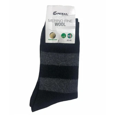 NUEVOS Calcetines Pesail 8-13 Rayas Lana Mezcla Angora Gris y Negro Lana Australiana Foto 1 de 3
