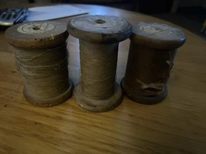 Antique Vintage Wooden Industrial Textile Bobbins Factory Cotton Spools x 3 - Picture 1 of 4