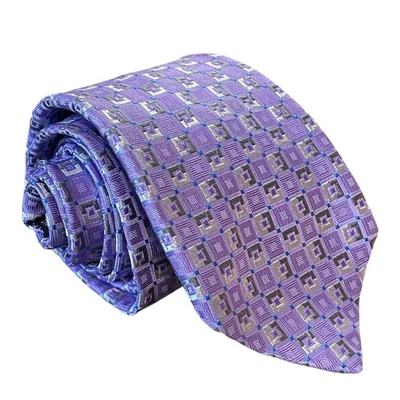 NUEVA Corbata Robert Talbott Carmel Cuello Para Hombre Púrpura Plata Cuadrados Seda Cosida a Mano EE. UU. Foto 1 de 4