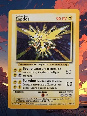 Pokemon Zapdos 16/102 Set Base - HOLO - Ita - Vintage - GOOD - Immagine 1 di 4