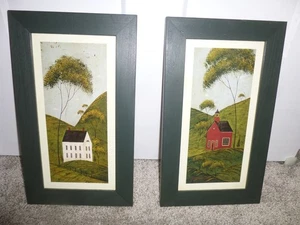 2 Vintage Warren Kimble gerahmte Drucke 14,5 x 8,5 Bauernhaus & Schulhaus - Bild 1 von 16
