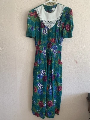 Miss Dorby Vintage 80's Floral CottageCore White Bib Collar Puff Sleeves Size 10 - Image 1 of 4