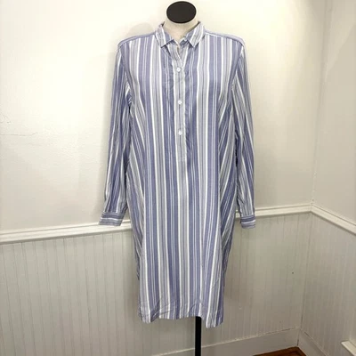 J Jill Dress XL Striped Blue White Yarn Dyed Pockets Shirtdress Coastal Preppy - Image 1 of 4
