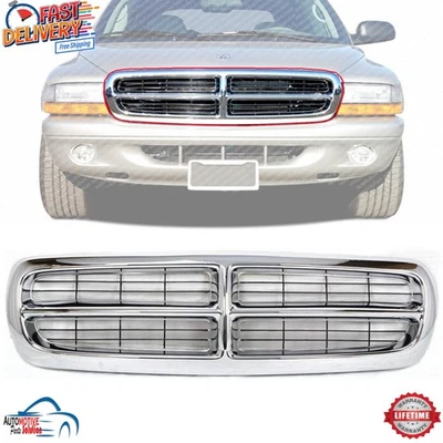 NEW FRONT GRILLE CHROME WITH BLACK FOR 1998-2003 DODGE DURANGO 1997-2004 DAKOTA - Image 1 of 4