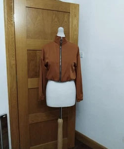 Made In Italy Full Zip long sleeve cropped top Colour Brown One Size 8-16 - Picture 1 of 5