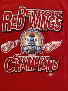 Camiseta Detroit Red Wings NHL Stanley Cup Champions 2002 Hanes XL Peso Pesado - Imagen 1 de 5