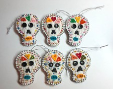 Set of 6 Dia de los Muertos Handcrafted Skull Quilt Ornaments Day of the Dead