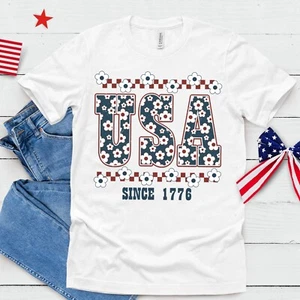 USA Since 1776 Floral T-Shirt,  Patriotic American Independence Day Shirt - Picture 1 of 10