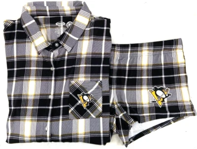 Pittsburgh Penguins NHL Concepts Sport Plaid Dress Shorts Pajamas Set Women's M - Image 1 of 4