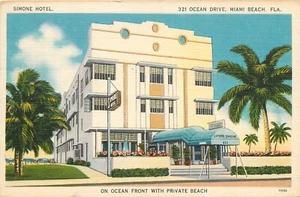 Tarjeta postal de lino de ocupación del hotel Miami Beach Florida Simone de la década de 1940 25-4807 - Imagen 1 de 2