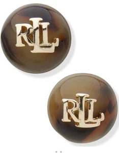 $28 Lauren Ralph Lauren Brown Logo Circle Stud Earrings J1p - Picture 1 of 2