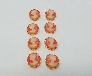 4 pair 10mm VTG Carnelian Victorian Lady Jewelry Cameos Gold Filigree Setting - Picture 1 of 5