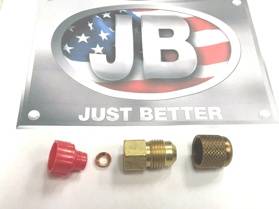 Vacuum Pump Intake Adapter 1/4"FMF  x  3/8" Male Flare With Brass Cap, J.B Inc. Foto 1 de 1