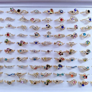 5-50Pcs Wholesale Colorful Crystal Mixed Rings Bulk Finger Band Ring Jewelry Lot - Picture 1 of 17