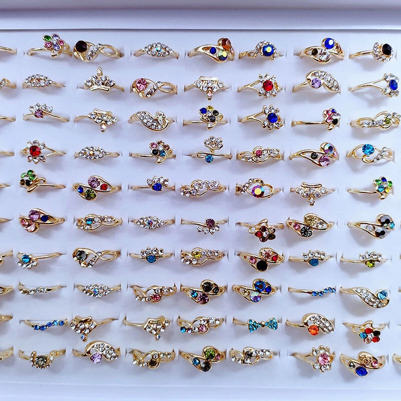 Lote de 5-50 piezas al por mayor de anillos mixtos de cristal colorido banda para dedos anillo joyería Foto 1 de 4