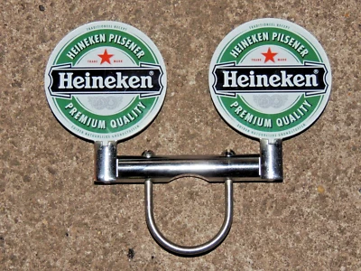 Seltenes Heineken Pilsener Premium Trade Mark Zapfhahnschild 2 f Chrom Halterung - Bild 1 von 4