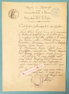 ● Le Massegros Florac Lozère 1921 certificat public° mariage Rouvière Rosa Gal - Imagen 1 de 1