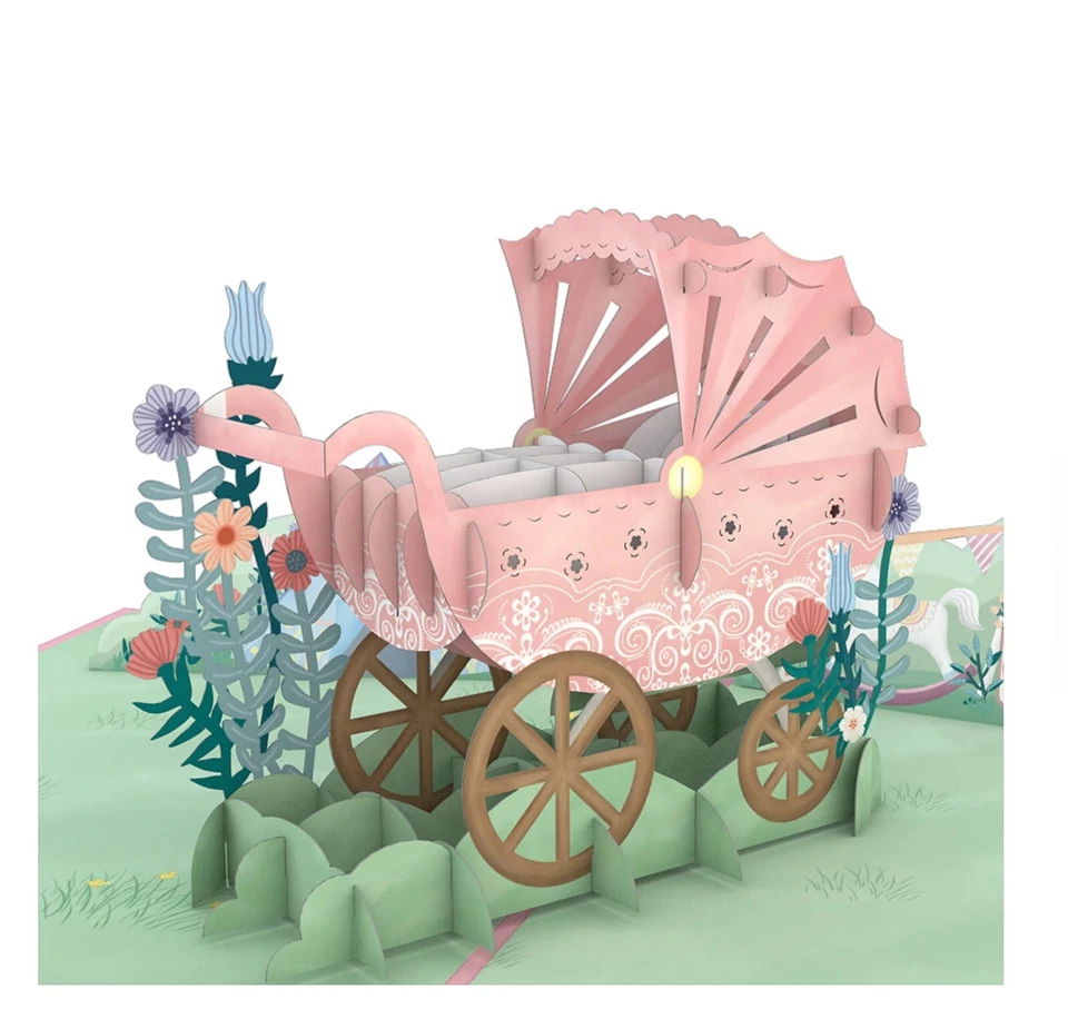 Hermosa tarjeta de felicitación emergente 3D para cochecito de bebé rosa Lovepop Foto 1 de 3