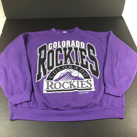 VTG 1991 Colorado Rockies Sweatshirt Adult Extra Large Purple Thrashed Crewneck Cover