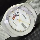 Old Orient Automatic 46941 Cartoon Dial Japan Mens Silver Watch A282187-3