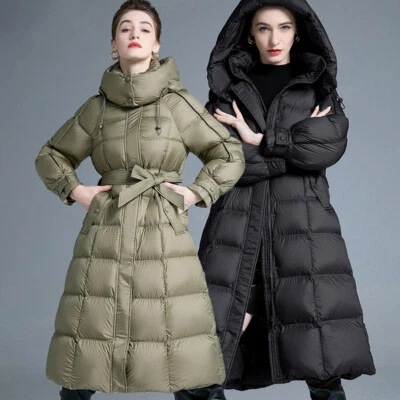 Occident Jacket Women's Long Temperament Hooded Belted Duck Down Coat Overcoats - Image 1 of 4