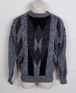 Sunset Highway Sweater Mens Size Medium Leather Argyle Patches Gray Geometric - Picture 1 of 7