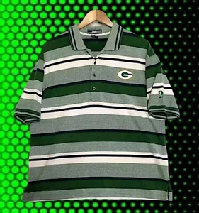 Vintage Pro Player Green Bay Packers Polo Shirt Men's Size Large Stripes Cotton - Picture 1 of 13