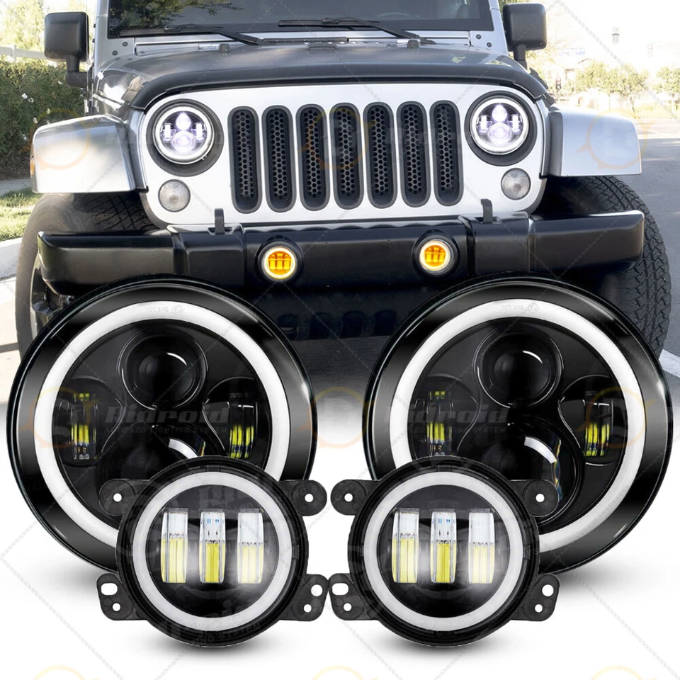 Combo de faros antiniebla LED halo de 7 pulgadas para Jeep Wrangler JK JKU 2007-2018 Foto 1 de 4